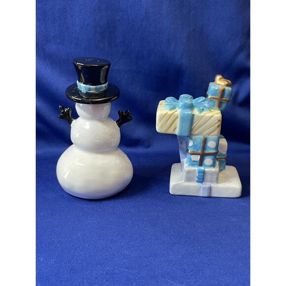 Porcelain Snowman and Stack of Presents Salt and Pepper Shakers - Picture 3 of 4